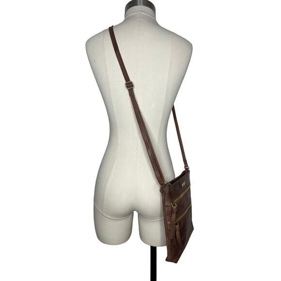 Estalon Leather Crossbody Brown Vintage Slim Crossbody Sipper Pocket Purse - Picture 3 of 9